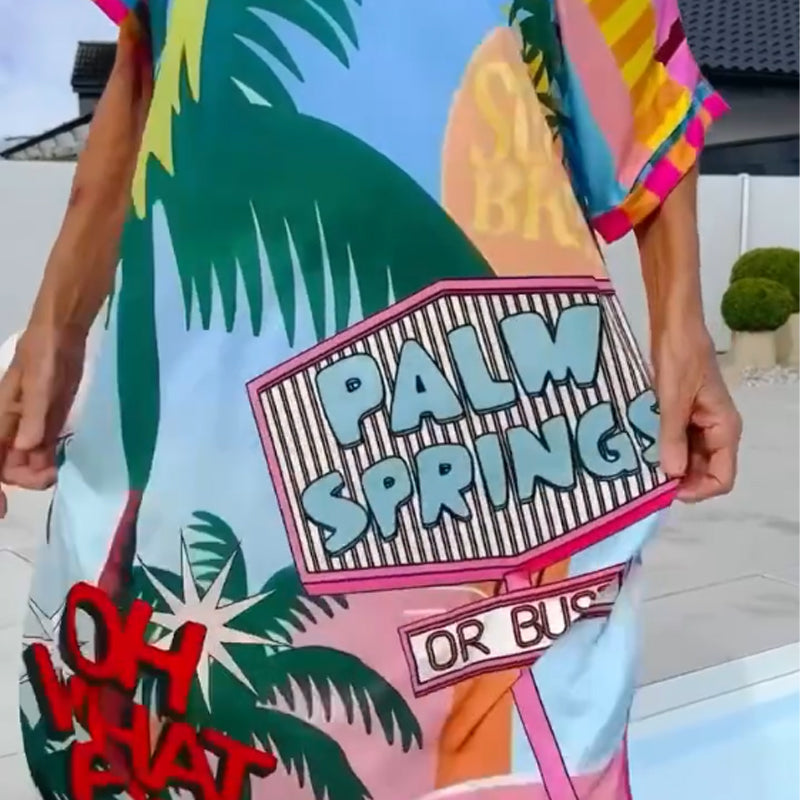 ⏳Time-limited Special⏰Women's Fashion Print Short Sleeve V-Neck Dress