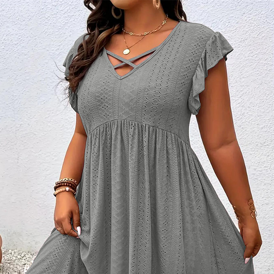 ✨ LIMITED-TIME 50% OFF! 👗 Women's V-Neck Ruffle Trim Dress – Flattering. Soft & Perfect for Any Event 🌸