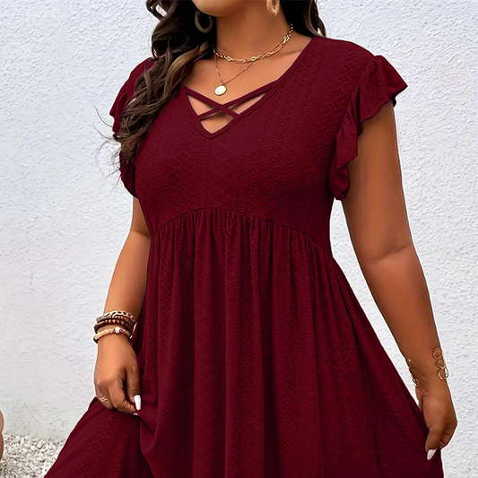 ✨ LIMITED-TIME 50% OFF! 👗 Women's V-Neck Ruffle Trim Dress – Flattering. Soft & Perfect for Any Event 🌸