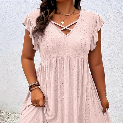 ✨ LIMITED-TIME 50% OFF! 👗 Women's V-Neck Ruffle Trim Dress – Flattering. Soft & Perfect for Any Event 🌸