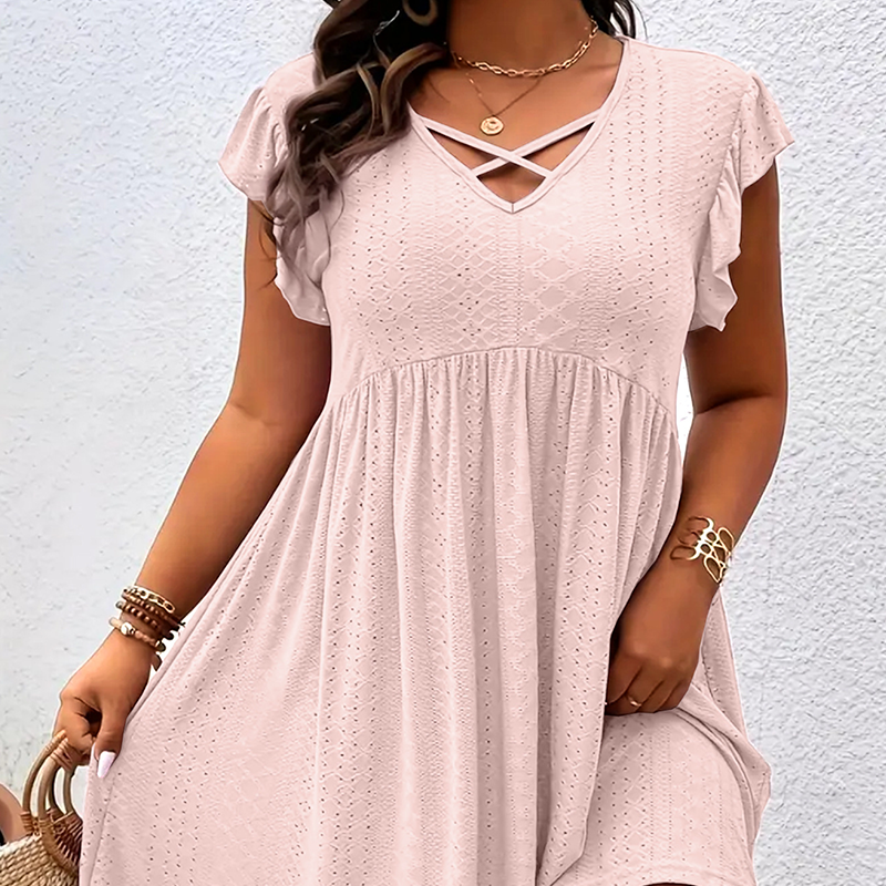 ✨ LIMITED-TIME 50% OFF! 👗 Women's V-Neck Ruffle Trim Dress – Flattering. Soft & Perfect for Any Event 🌸