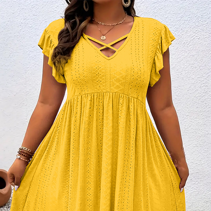 ✨ LIMITED-TIME 50% OFF! 👗 Women's V-Neck Ruffle Trim Dress – Flattering. Soft & Perfect for Any Event 🌸