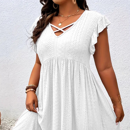 ✨ LIMITED-TIME 50% OFF! 👗 Women's V-Neck Ruffle Trim Dress – Flattering. Soft & Perfect for Any Event 🌸