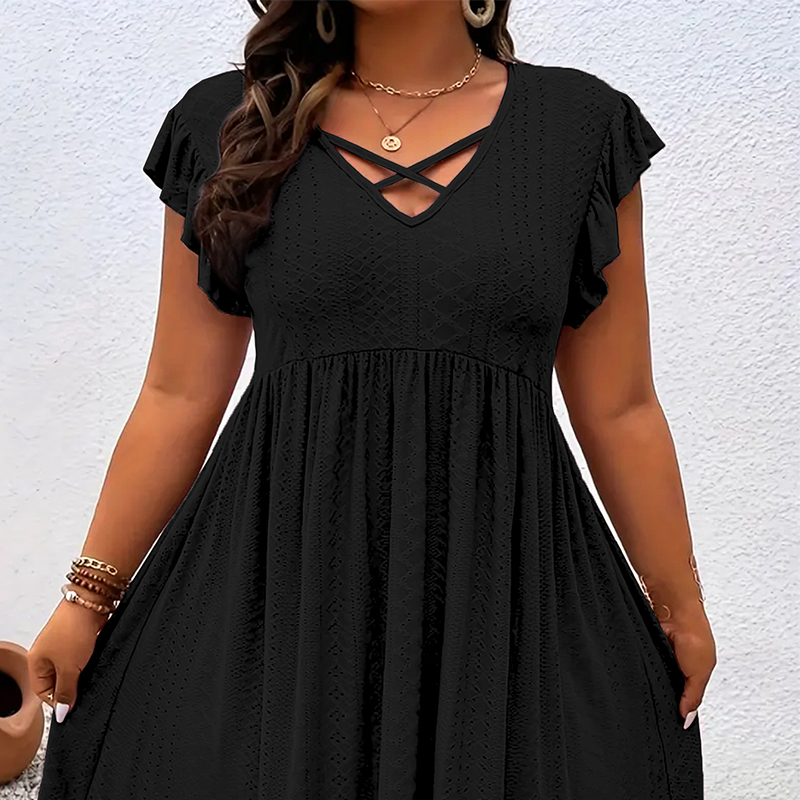 ✨ LIMITED-TIME 50% OFF! 👗 Women's V-Neck Ruffle Trim Dress – Flattering. Soft & Perfect for Any Event 🌸