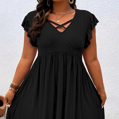 ✨ LIMITED-TIME 50% OFF! 👗 Women's V-Neck Ruffle Trim Dress – Flattering. Soft & Perfect for Any Event 🌸