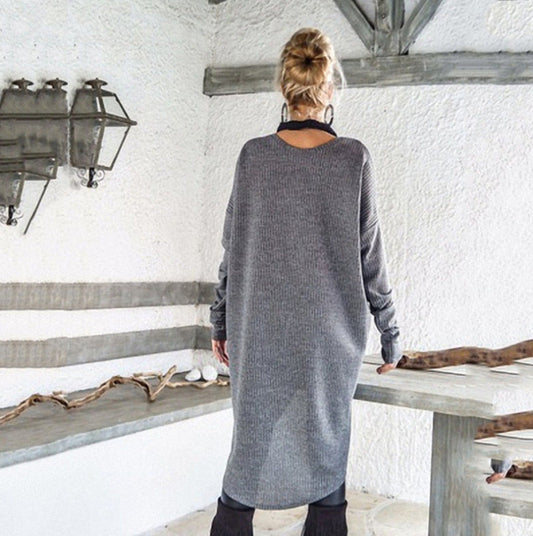 💥Limited-time offer-Women's Irregular Hem Solid Color Sweater Dress – Soft Knit. Slim-Fit for Date/Commute/Winter