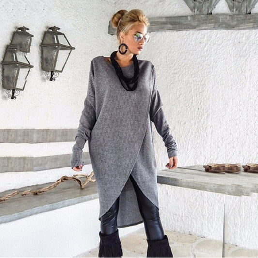 💥Limited-time offer-Women's Irregular Hem Solid Color Sweater Dress – Soft Knit. Slim-Fit for Date/Commute/Winter