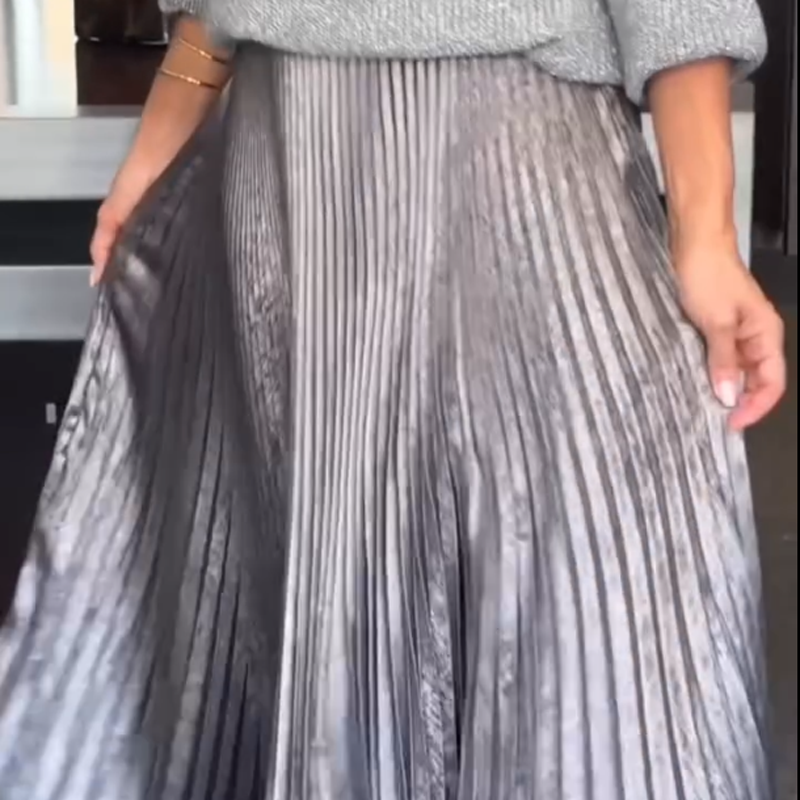 💥New Arrivals Special Offer-Elegant Knit Sweater & Metallic Pleated Skirt Set