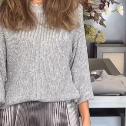 💥New Arrivals Special Offer-Elegant Knit Sweater & Metallic Pleated Skirt Set