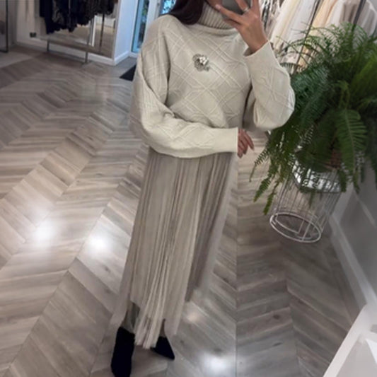 🌟 Hot Sale Deals-WOMEN'S ELEGANT TURTLENECK SWEATER & TULLE SKIRT 2-PIECE SET
