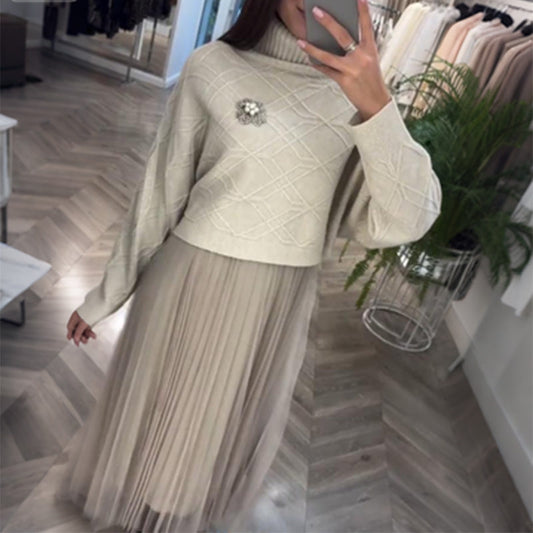 🌟 Hot Sale Deals-WOMEN'S ELEGANT TURTLENECK SWEATER & TULLE SKIRT 2-PIECE SET