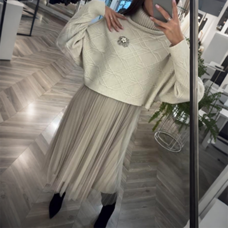 🌟 Hot Sale Deals-WOMEN'S ELEGANT TURTLENECK SWEATER & TULLE SKIRT 2-PIECE SET