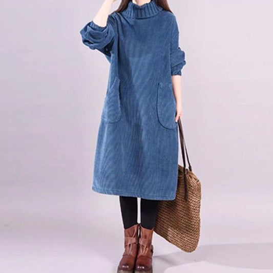 🔥Hot Sale Deals-Women's High Neck Loose Corduroy Maxi Dress