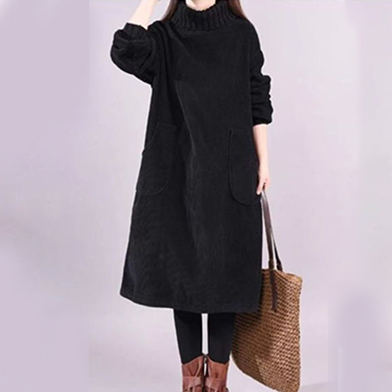 🔥Hot Sale Deals-Women's High Neck Loose Corduroy Maxi Dress