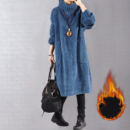 🔥Hot Sale Deals-Women's High Neck Loose Corduroy Maxi Dress