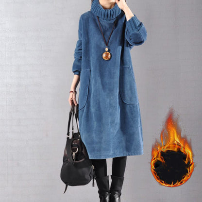 🔥Hot Sale Deals-Women's High Neck Loose Corduroy Maxi Dress