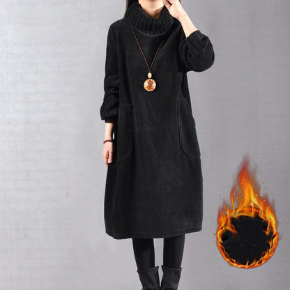 🔥Hot Sale Deals-Women's High Neck Loose Corduroy Maxi Dress