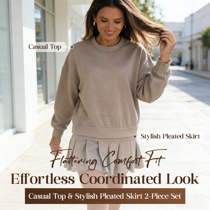 🔥Hot Sale Deals-Women's Casual Top & Stylish Pleated Skirt 2-Piece Set