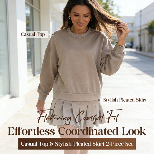 🔥Hot Sale Deals-Women's Casual Top & Stylish Pleated Skirt 2-Piece Set