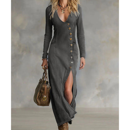 🔥Limited-time offer: 50% off-Women's Long Sleeve V-Neck Maxi Dress