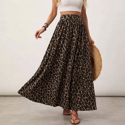 Flowy Leopard Print High Waist Maxi Skirt
