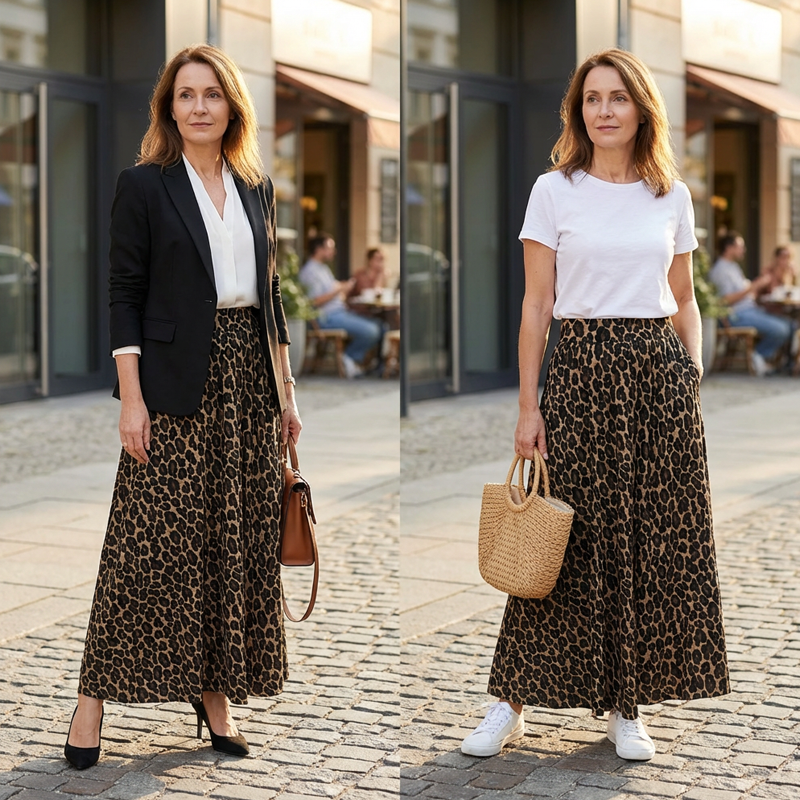 Flowy Leopard Print High Waist Maxi Skirt