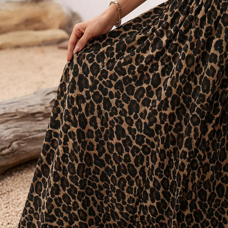 Flowy Leopard Print High Waist Maxi Skirt