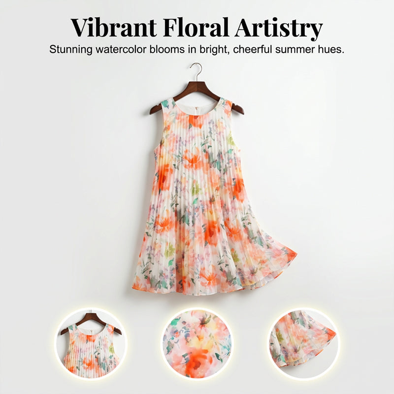 💥 Special Sale 50% OFF💥Women's Sleeveless Floral Print Pleated Dress