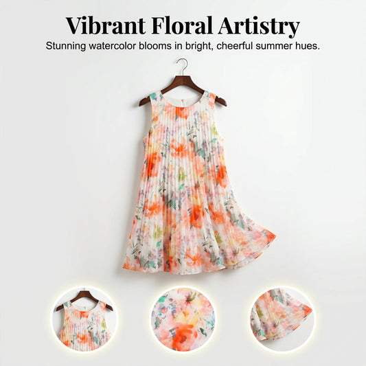 💥 Special Sale 50% OFF💥Women's Sleeveless Floral Print Pleated Dress