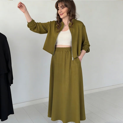 🔥Hot Sale Deals-Women's 2-Piece Bomber Jacket and Maxi Skirt Set