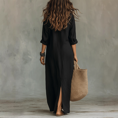 🔥Hot Sale Offers-Casual. loose-fitting. long cotton-linen dress with a front slit