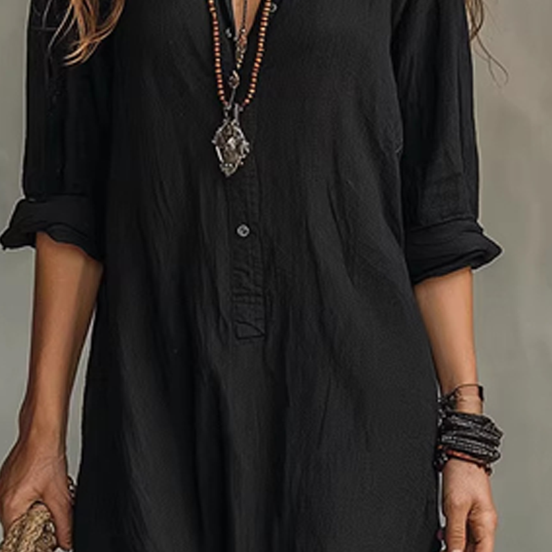 🔥Hot Sale Offers-Casual. loose-fitting. long cotton-linen dress with a front slit