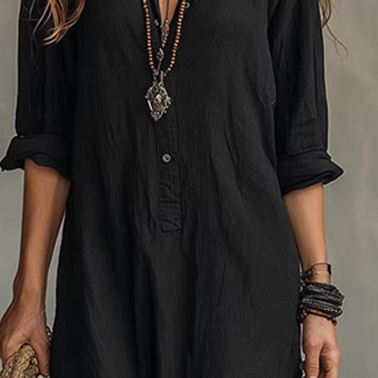 🔥Hot Sale Offers-Casual. loose-fitting. long cotton-linen dress with a front slit