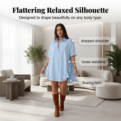 🔥Hot Sale Deals-Women's Oversized Button-Down Mini Dress with Ruffle Hem