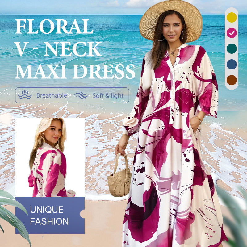 🔥Hot Sale Deals-Women's Floral V-Neck Maxi Dress