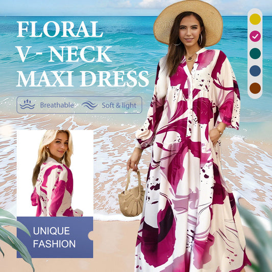 🔥Hot Sale Deals-Women's Floral V-Neck Maxi Dress