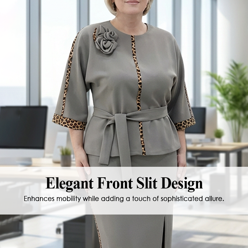 Women's Belted Peplum Top & Pencil Skirt Set
