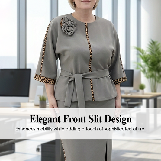 Women's Belted Peplum Top & Pencil Skirt Set