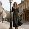 Women's Long Sleeve V-Neck Button-Down Maxi Dress