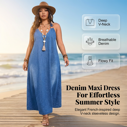 👗 60% OFF NOW! ✨ Casual Loose Fit V-Neck Denim Maxi Dress – Comfortable. Versatile & Perfect for Everyday Wear 🌸