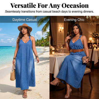 👗 60% OFF NOW! ✨ Casual Loose Fit V-Neck Denim Maxi Dress – Comfortable. Versatile & Perfect for Everyday Wear 🌸