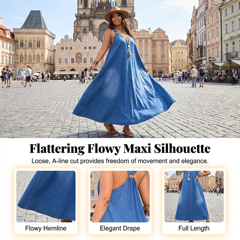👗 60% OFF NOW! ✨ Casual Loose Fit V-Neck Denim Maxi Dress – Comfortable. Versatile & Perfect for Everyday Wear 🌸