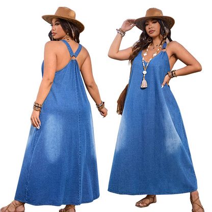 👗 60% OFF NOW! ✨ Casual Loose Fit V-Neck Denim Maxi Dress – Comfortable. Versatile & Perfect for Everyday Wear 🌸
