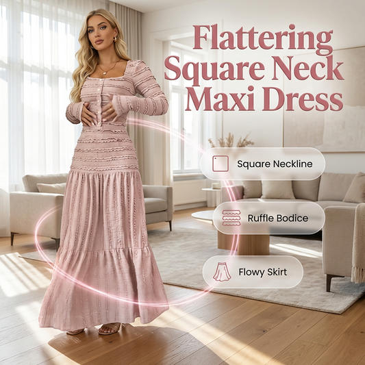 👗 55% OFF NOW! 💕 Square Neck Maxi Dress – Flattering Fit. Soft Fabric & Perfect for Any Occasion 🌸