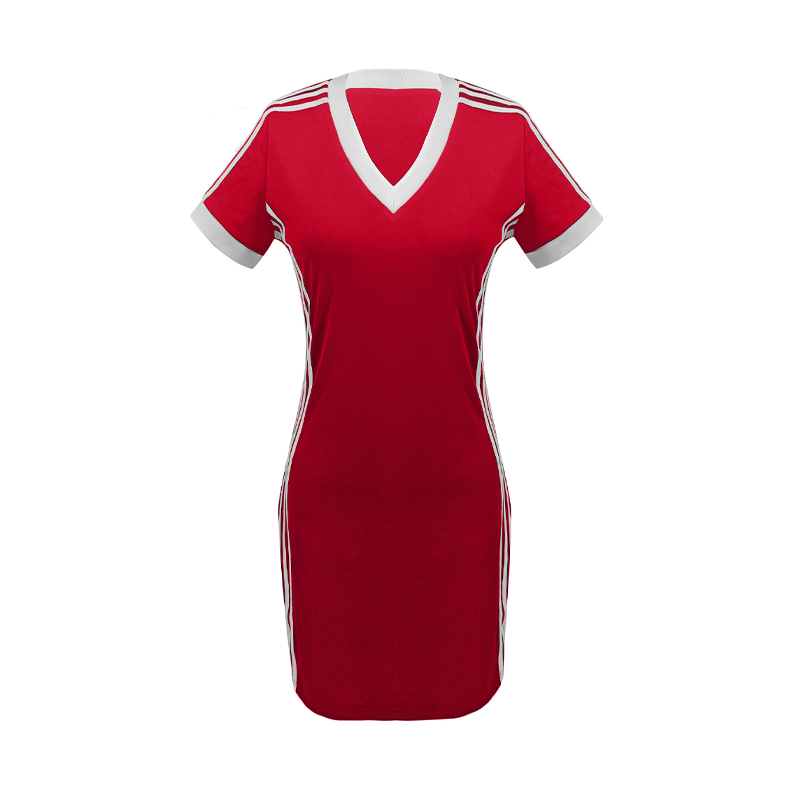 ⏰🔥LIMITED TIME 50% OFF! 💃 Women's Sporty V-Neck Bodycon Mini Dress – Slim Fit. Stretchy & Perfect for Summer Style ✨🔥