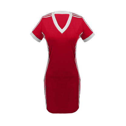 ⏰🔥LIMITED TIME 50% OFF! 💃 Women's Sporty V-Neck Bodycon Mini Dress – Slim Fit. Stretchy & Perfect for Summer Style ✨🔥