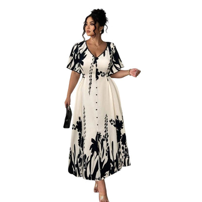 👗50% OFF NOW!🌸Women's Botanical Print Midi Dress – V-Neck. A-Line & Flutter Sleeves🌿