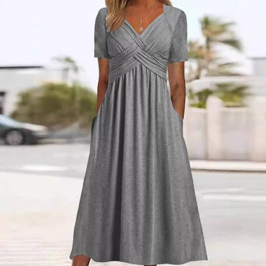 🍀LAST DAY SALE 50% OFF🍀Women's V-Neck Short Sleeve Long Dresses