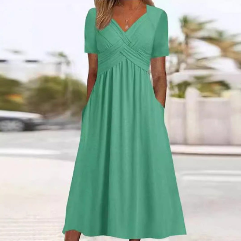 🍀LAST DAY SALE 50% OFF🍀Women's V-Neck Short Sleeve Long Dresses