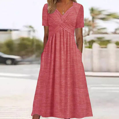 🍀LAST DAY SALE 50% OFF🍀Women's V-Neck Short Sleeve Long Dresses
